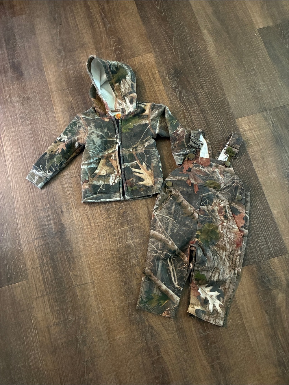 Bass Pro Camo Overalls and Hoodie Zip Jacket Size 9month